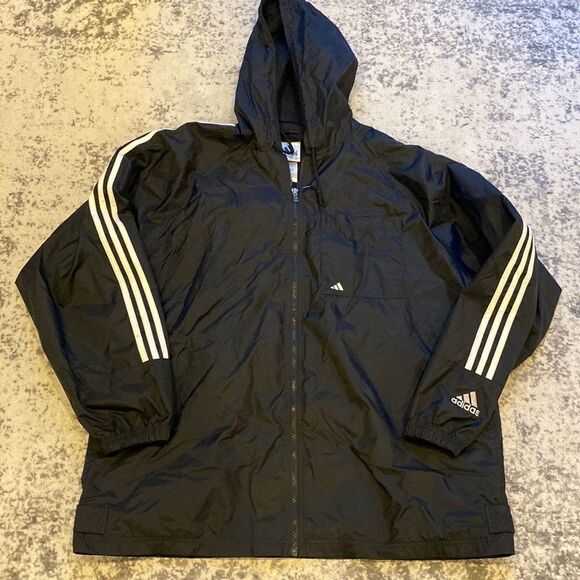 VTG Adidas Windbreaker Jacket size XL 3 stripes on sleeve big spell out onback